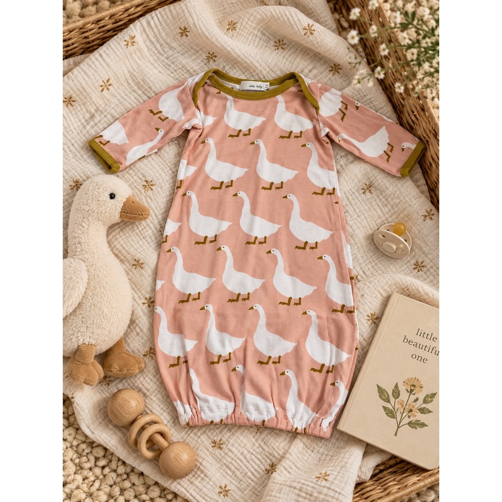 Zebi Baby Pink Goose Print Long Sleeve Infant Gown Sleep Sack 0-3 Months